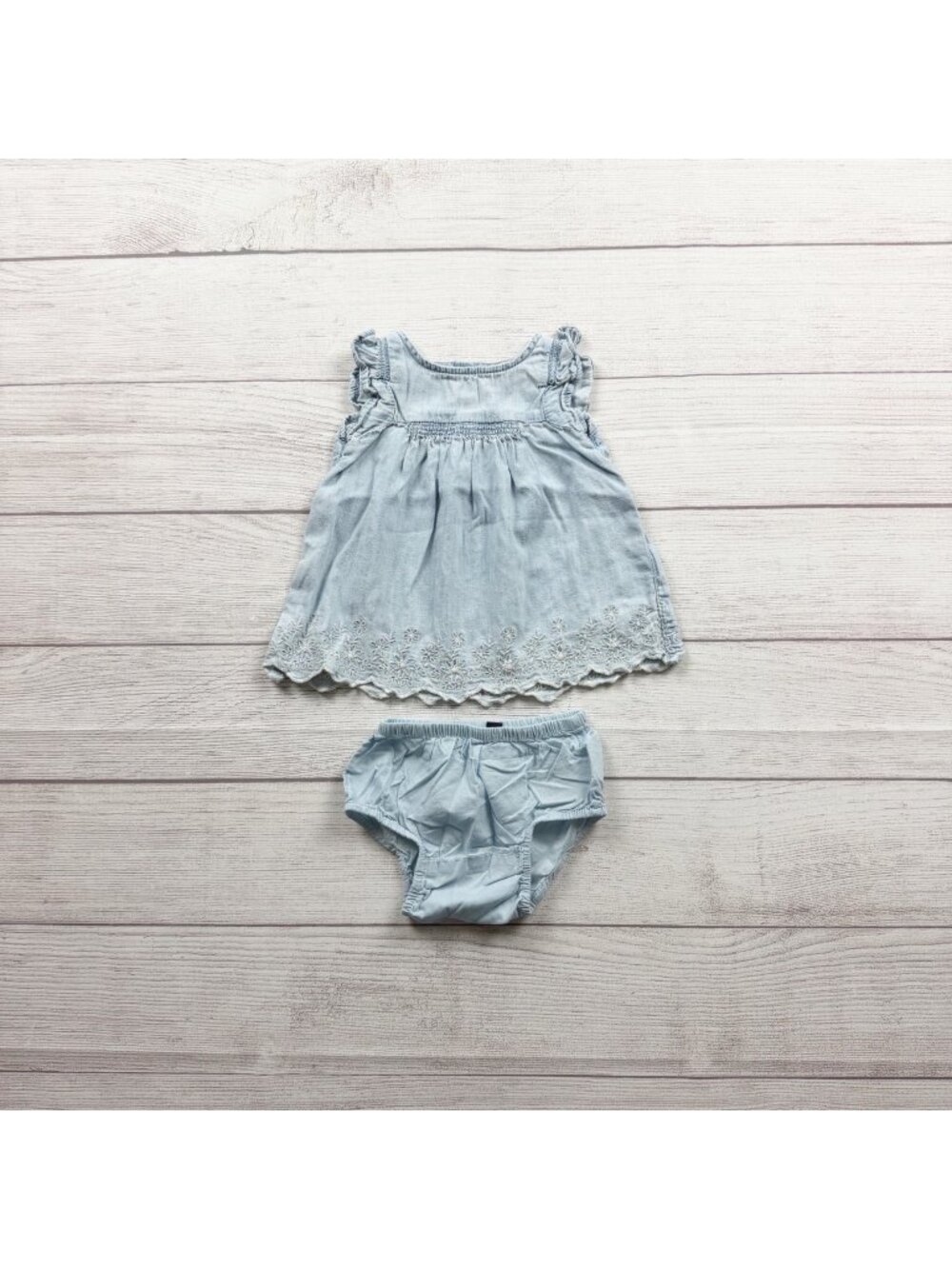 Gap Denim Baby Dress Bloomers Set Light Blue Embroidered Outfit 0-3 Months